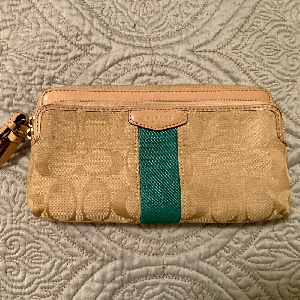 Coach Tan and Turquoise Wallet/Wristlet